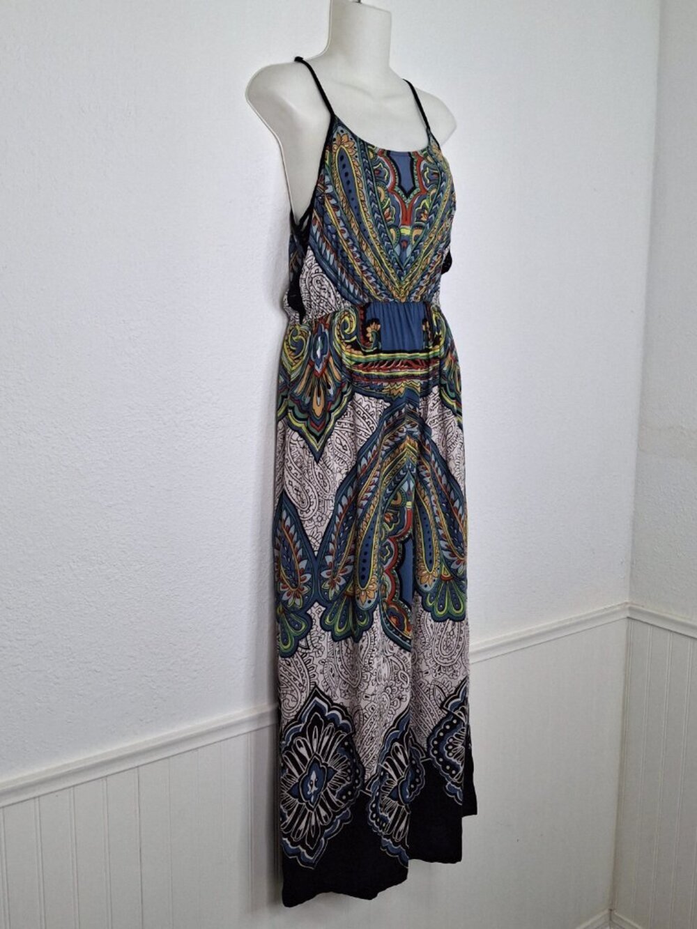 Angie Maxi Dress Sz M Strappy Colorful Boho Festival Sundress Hippie - Picture 3 of 13